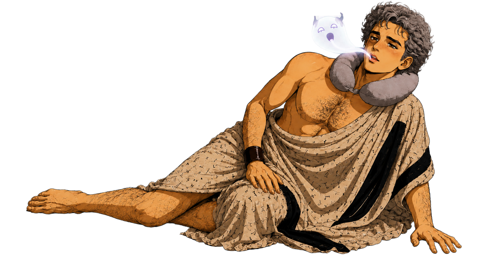PC-98 anime-style MoribundMurdoch reclining with a ghost